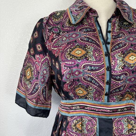Eci New York Top Size 14 Y2K Silk Satin Tunic Tie Back Boho Indie Whimsigoth - Picture 4 of 14